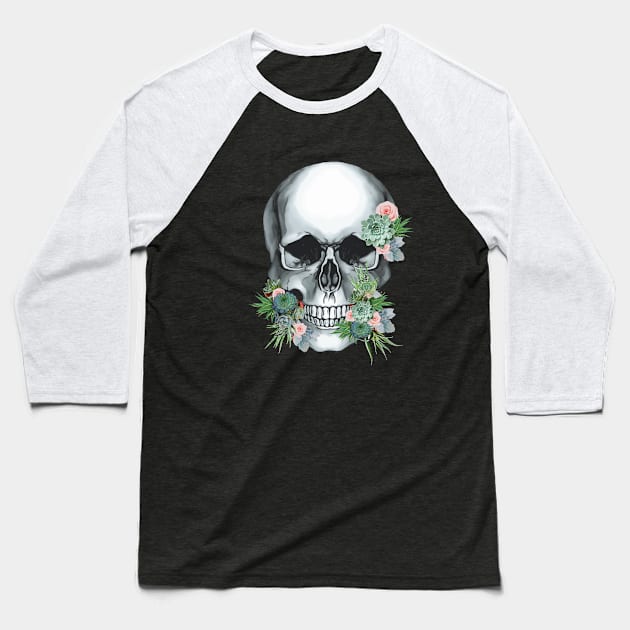 Sugar skull with succulents plants, cool funny cute mask Baseball T-Shirt by Collagedream